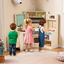 OLAKIDS Corner Kids Kitchen Play Set, Toddler Wooden Pretend Toy Cooking Set with Range Hood Dishwasher Trash Bin Light Sound Stove Storage Cabinet, Realistic Play Kitchen Gift for Boys Girls
