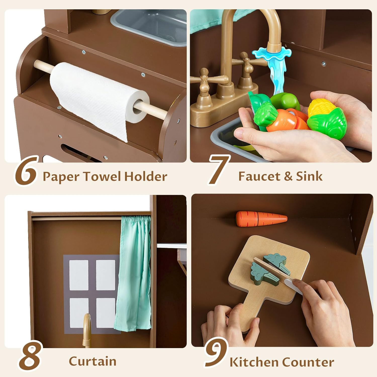 OLAKIDS Corner Kids Kitchen Play Set, Toddler Wooden Pretend Toy Cooking Set with Range Hood Dishwasher Trash Bin Light Sound Stove Storage Cabinet, Realistic Play Kitchen Gift for Boys Girls