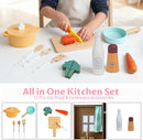 OLAKIDS Corner Kids Kitchen Play Set, Toddler Wooden Pretend Toy Cooking Set with Range Hood Dishwasher Trash Bin Light Sound Stove Storage Cabinet, Realistic Play Kitchen Gift for Boys Girls