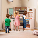 OLAKIDS Corner Kids Kitchen Play Set, Toddler Wooden Pretend Toy Cooking Set with Range Hood Dishwasher Trash Bin Light Sound Stove Storage Cabinet, Realistic Play Kitchen Gift for Boys Girls