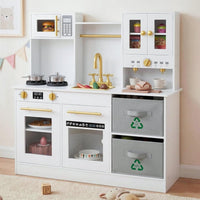 OLAKIDS Wooden Toddler Kitchen Playset with Realistic Lights, Sounds & Appliances