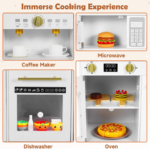 OLAKIDS Wooden Toddler Kitchen Playset with Realistic Lights, Sounds & Appliances