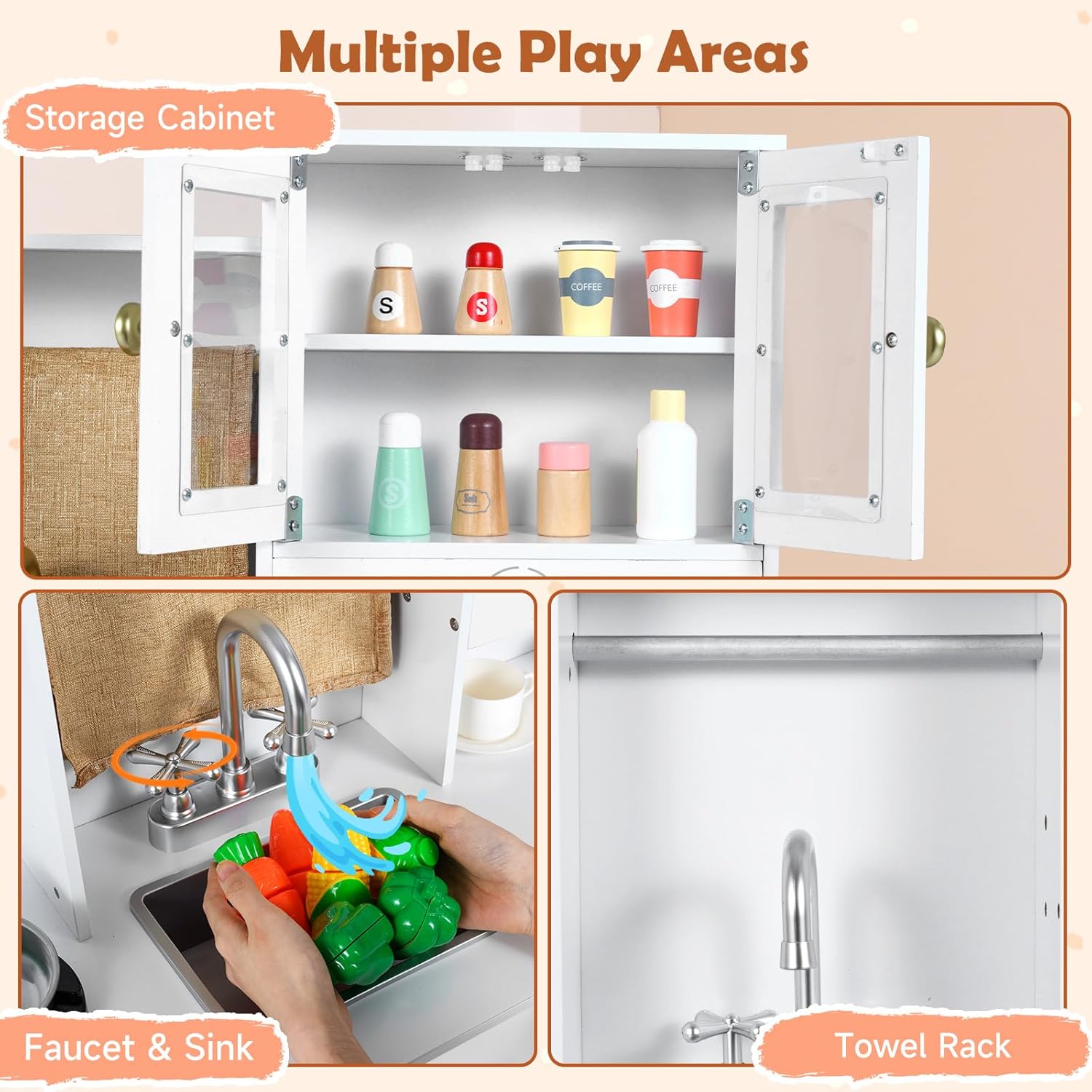 OLAKIDS Wooden Toddler Kitchen Playset with Realistic Lights, Sounds & Appliances