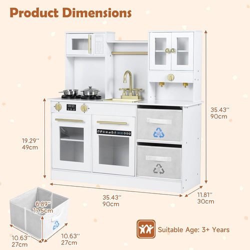 OLAKIDS Wooden Toddler Kitchen Playset with Realistic Lights, Sounds & Appliances