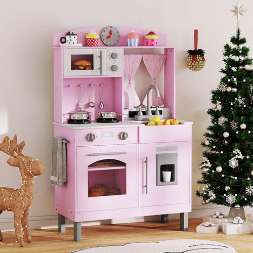 OLAKIDS Wooden Kids Kitchen Playset with Adjustable Height & Sounds