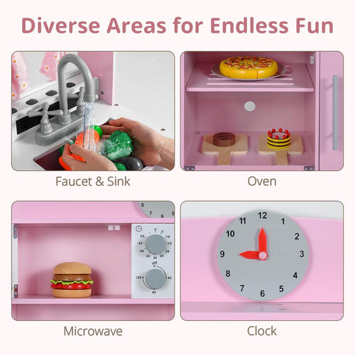 OLAKIDS Wooden Kids Kitchen Playset with Adjustable Height & Sounds