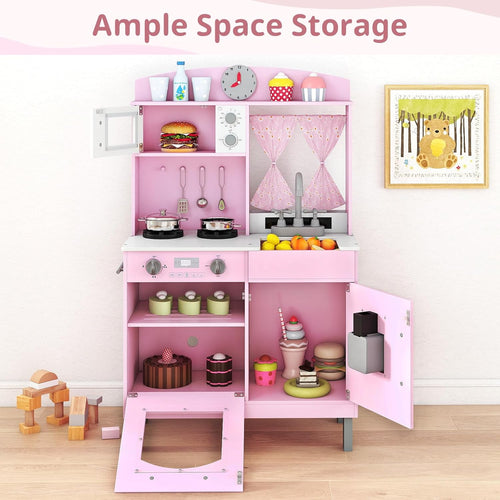 OLAKIDS Wooden Kids Kitchen Playset with Adjustable Height & Sounds