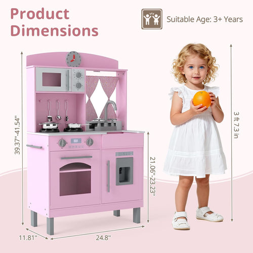 OLAKIDS Wooden Kids Kitchen Playset with Adjustable Height & Sounds
