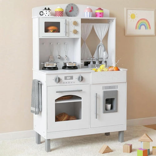 OLAKIDS Wooden Kids Kitchen Playset with Adjustable Height & Sounds