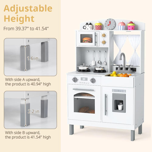OLAKIDS Wooden Kids Kitchen Playset with Adjustable Height & Sounds