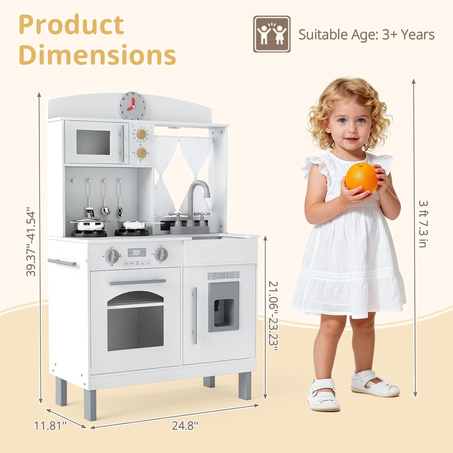 OLAKIDS Wooden Kids Kitchen Playset with Adjustable Height & Sounds