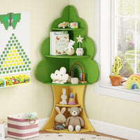 OLAKIDS Tree Kids Bookshelf Wood 5-Tier Corner Bookcase Playroom Boy Girls Gift