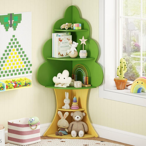 OLAKIDS Tree Kids Bookshelf Wood 5-Tier Corner Bookcase Playroom Boy Girls Gift