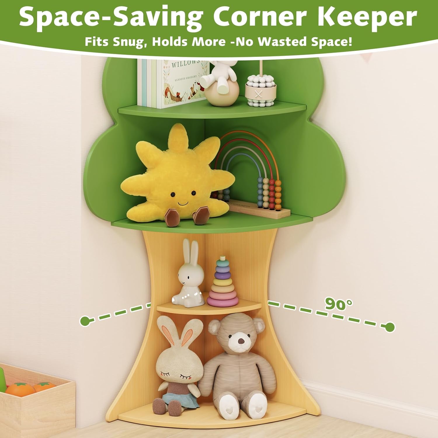 OLAKIDS Tree Kids Bookshelf Wood 5-Tier Corner Bookcase Playroom Boy Girls Gift