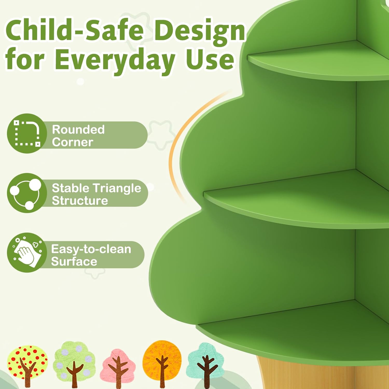 OLAKIDS Tree Kids Bookshelf Wood 5-Tier Corner Bookcase Playroom Boy Girls Gift