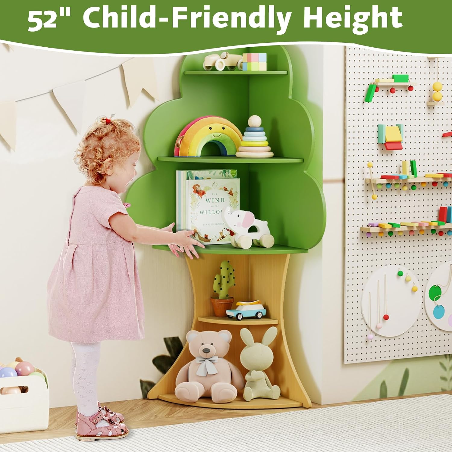 OLAKIDS Tree Kids Bookshelf Wood 5-Tier Corner Bookcase Playroom Boy Girls Gift