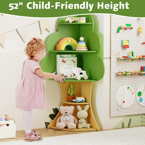 OLAKIDS Tree Kids Bookshelf Wood 5-Tier Corner Bookcase Playroom Boy Girls Gift