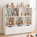 Olakids Toy Storage Organizer, Wooden Kids Bookshelf with Hidden Wheels 3 Movable Drawers 5 Open Cubbies