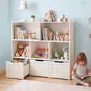 Olakids Toy Storage Organizer, Wooden Kids Bookshelf with Hidden Wheels 3 Movable Drawers 5 Open Cubbies