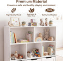 Olakids Toy Storage Organizer, Wooden Kids Bookshelf with Hidden Wheels 3 Movable Drawers 5 Open Cubbies