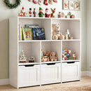 Olakids Toy Storage Organizer, Wooden Kids Bookshelf with Hidden Wheels 3 Movable Drawers 5 Open Cubbies