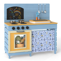 OLAKIDS Wooden Outdoor Mud Kitchen with Sink, Chalkboard & Stove for Kids