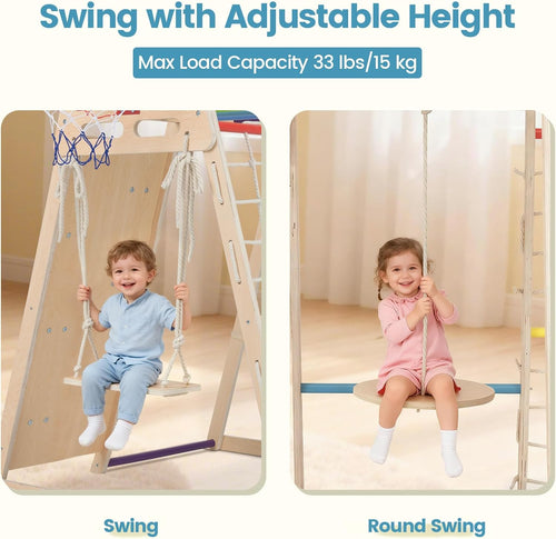 OLAKIDS Indoor Jungle Gym, 9 in 1 Wooden Montessori Baby Climbing Toys
