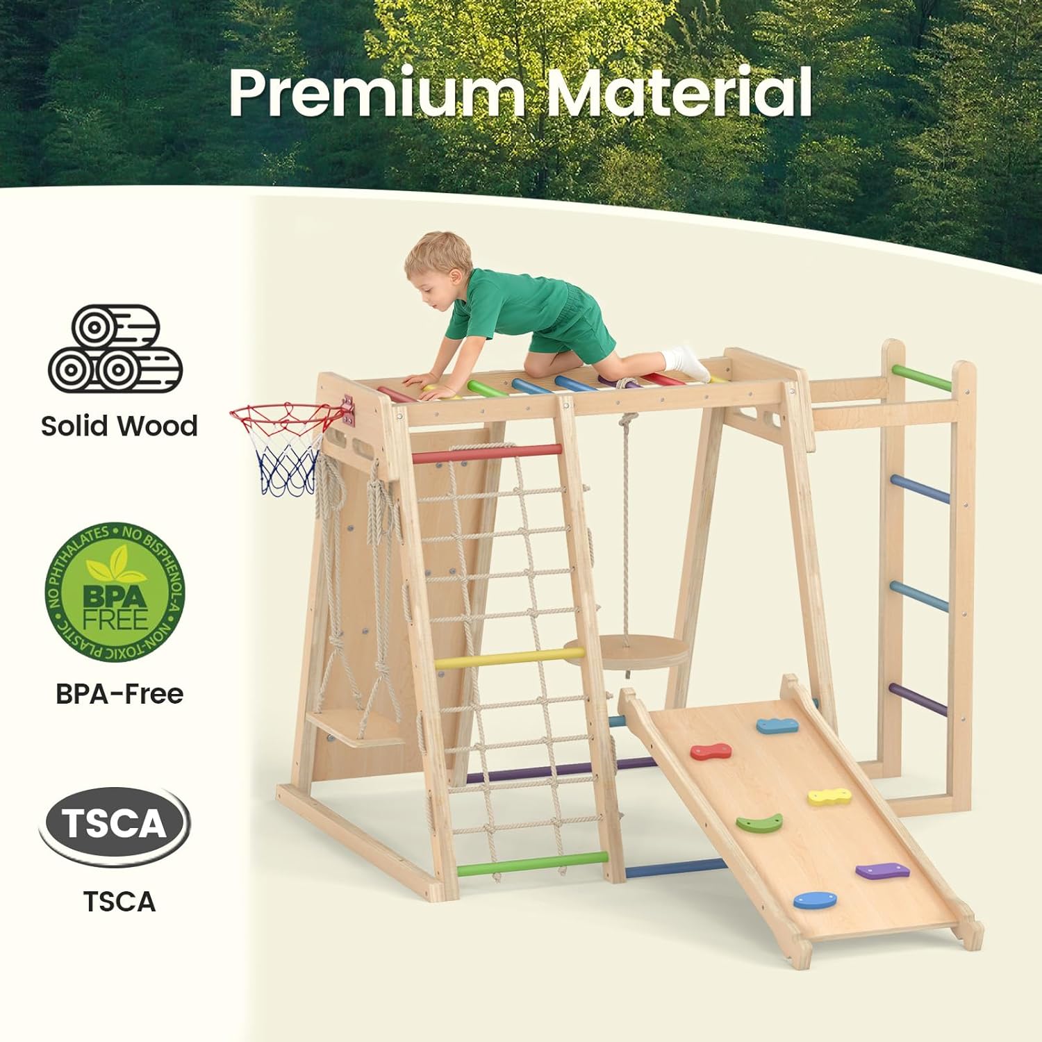 OLAKIDS Indoor Jungle Gym, 9 in 1 Wooden Montessori Baby Climbing Toys