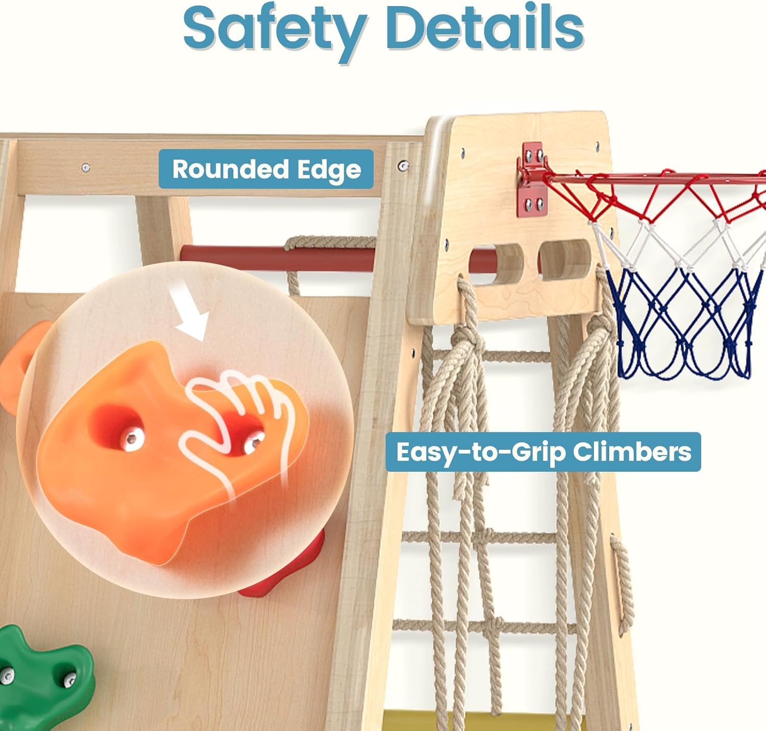OLAKIDS Indoor Jungle Gym, 9 in 1 Wooden Montessori Baby Climbing Toys