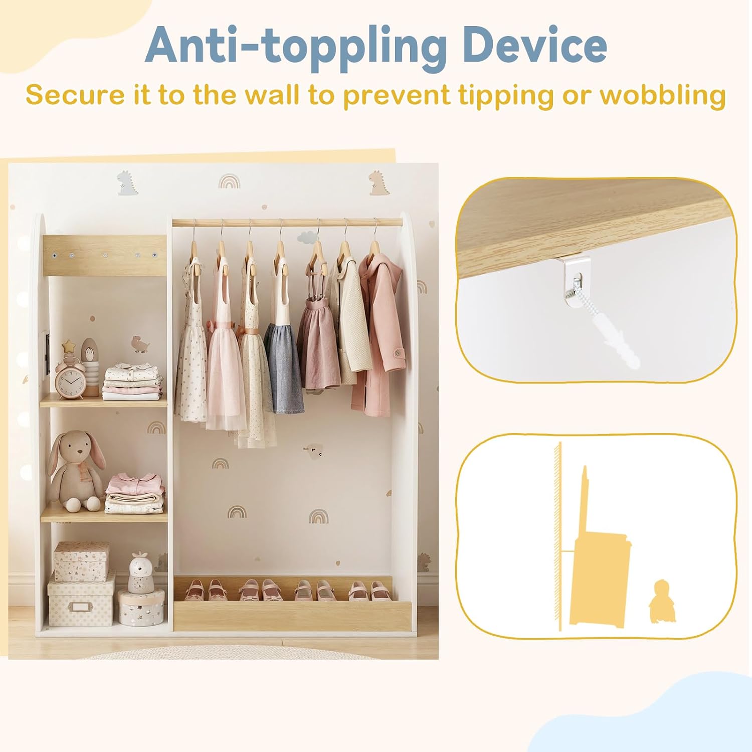 Olakids Kids Dress Up Storage with Mirror, Wooden Costume Wardrobe Closet