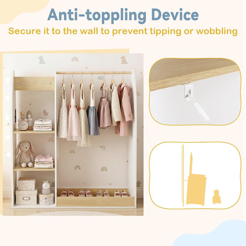 Olakids Kids Dress Up Storage with Mirror, Wooden Costume Wardrobe Closet