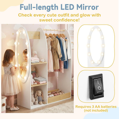 Olakids Kids Dress Up Storage with Mirror, Wooden Costume Wardrobe Closet