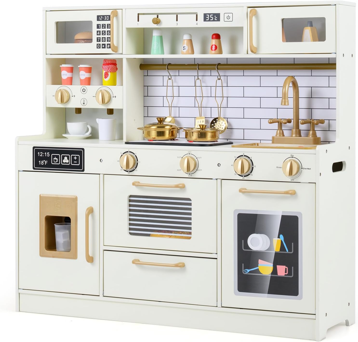 OLAKIDS Wooden Kids Kitchen Playset Toddler Pretend Cooking Toy for Boys Girls Aged 3+