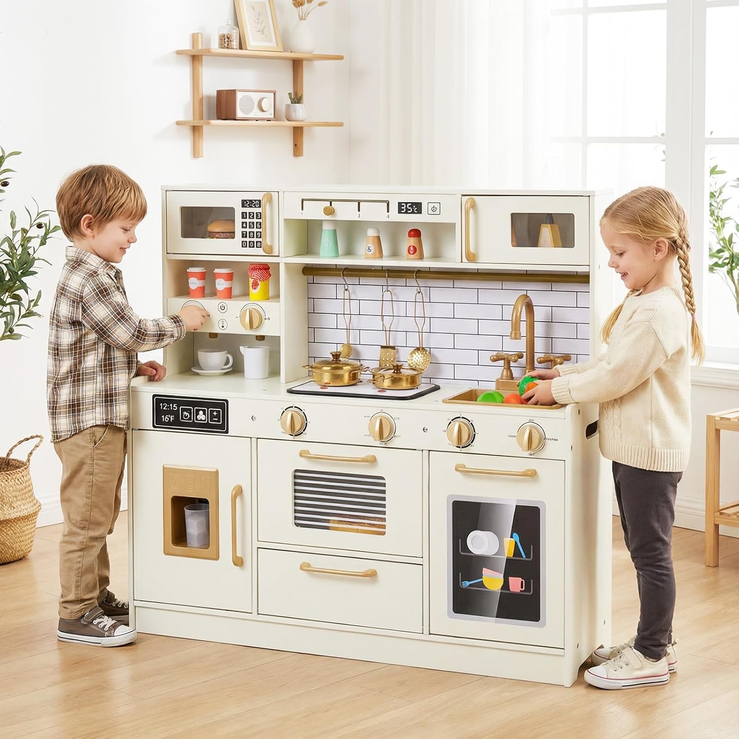 OLAKIDS Wooden Kids Kitchen Playset Toddler Pretend Cooking Toy for Boys Girls Aged 3+