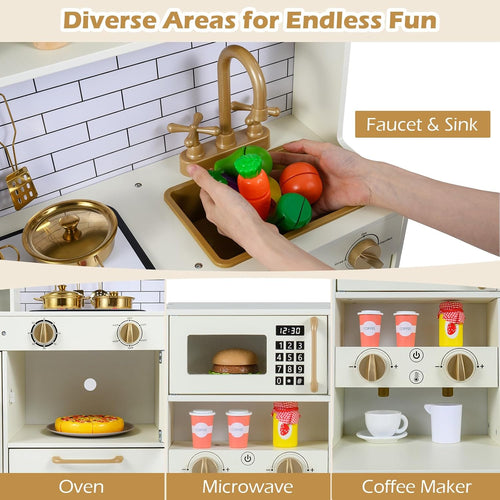 OLAKIDS Wooden Kids Kitchen Playset Toddler Pretend Cooking Toy for Boys Girls Aged 3+