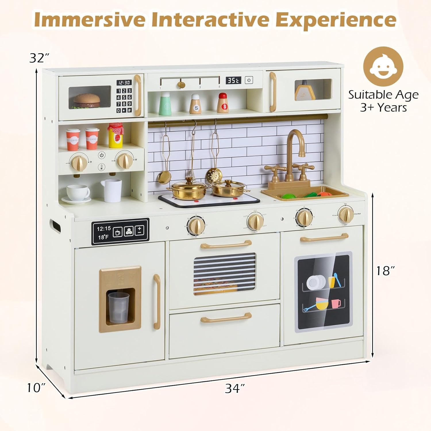 OLAKIDS Wooden Kids Kitchen Playset Toddler Pretend Cooking Toy for Boys Girls Aged 3+