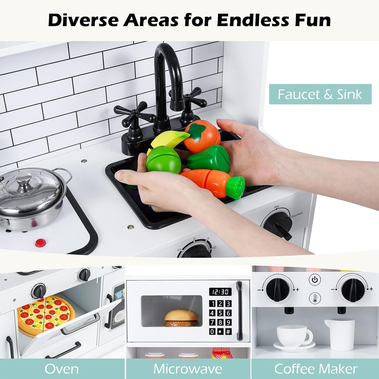 OLAKIDS Wooden Kids Kitchen Playset Toddler Pretend Cooking Toy for Boys Girls Aged 3+