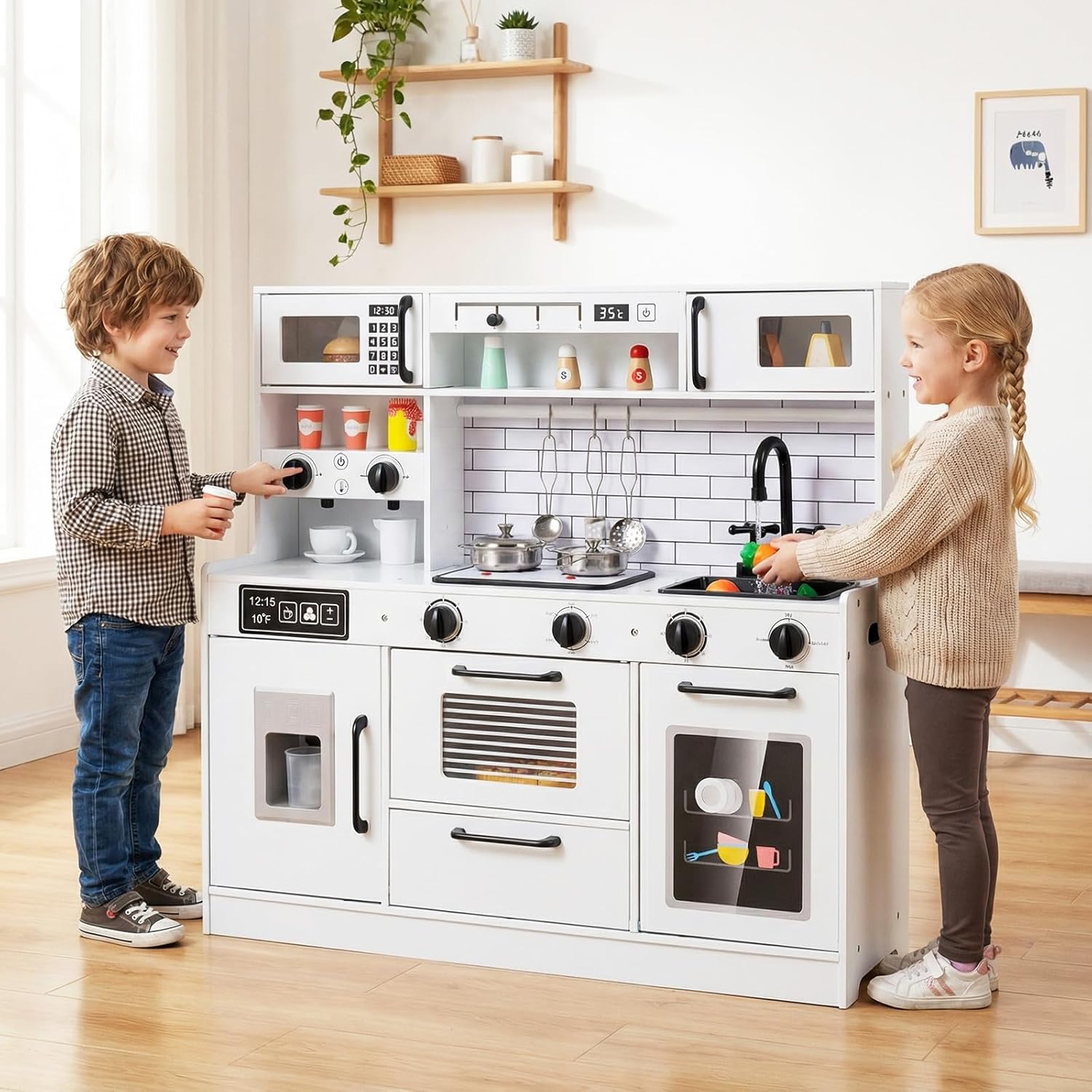 OLAKIDS Wooden Kids Kitchen Playset Toddler Pretend Cooking Toy for Boys Girls Aged 3+