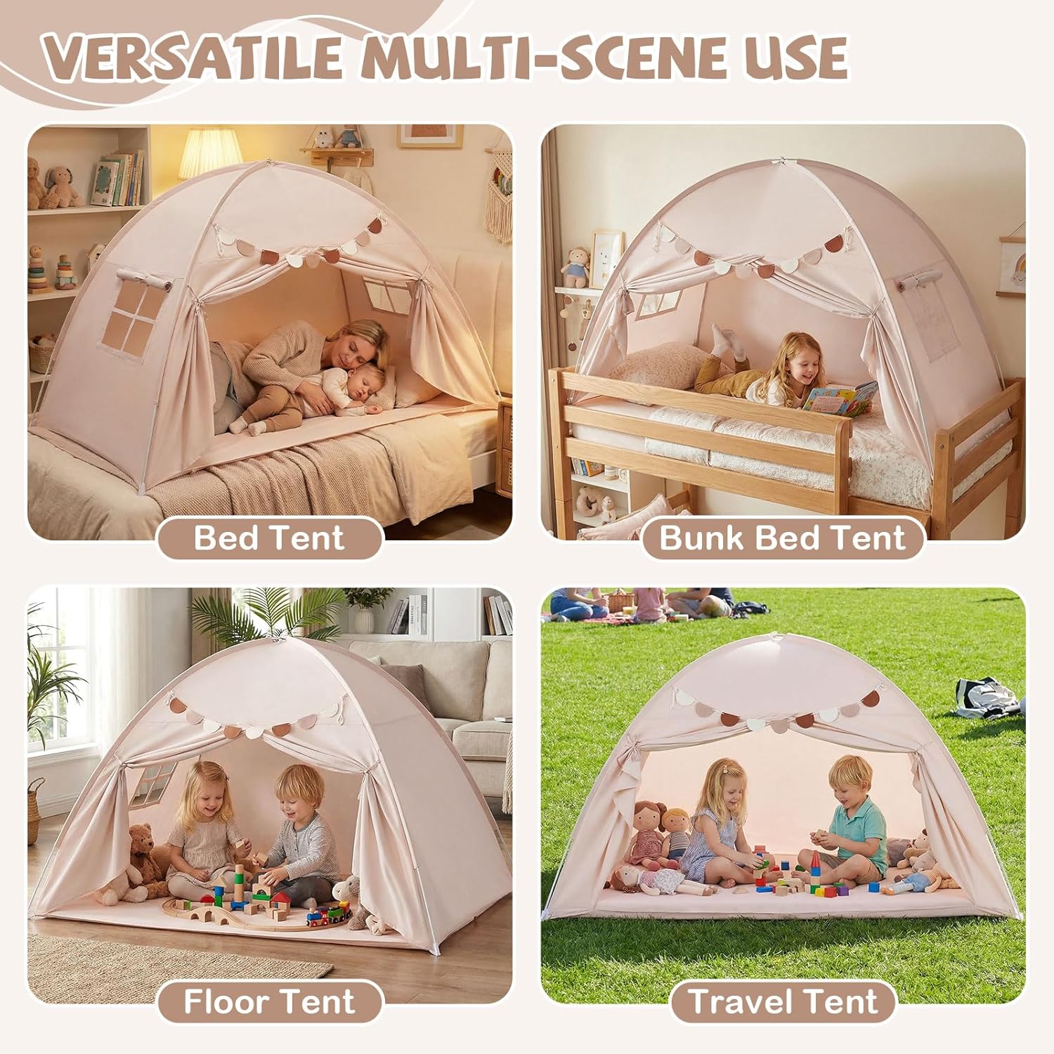 OLAKIDS Bed Tent with Flags Teepee Toys Gift for Boys Girls Aged 3+, 75’’ x 39’’ x 48’’