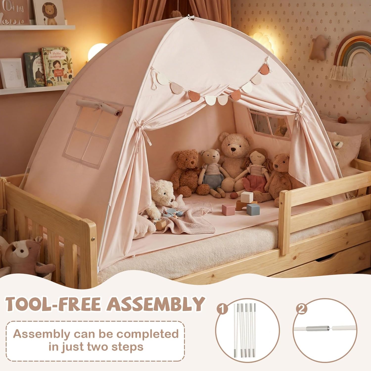 OLAKIDS Bed Tent with Flags Teepee Toys Gift for Boys Girls Aged 3+, 75’’ x 39’’ x 48’’