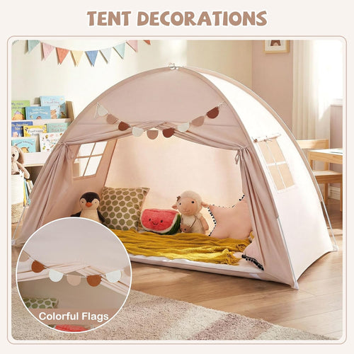 OLAKIDS Bed Tent with Flags Teepee Toys Gift for Boys Girls Aged 3+, 75’’ x 39’’ x 48’’