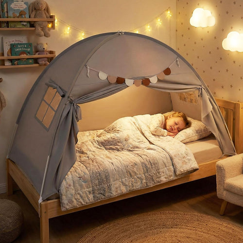 OLAKIDS Bed Tent with Flags Teepee Toys Gift for Boys Girls Aged 3+, 75’’ x 39’’ x 48’’
