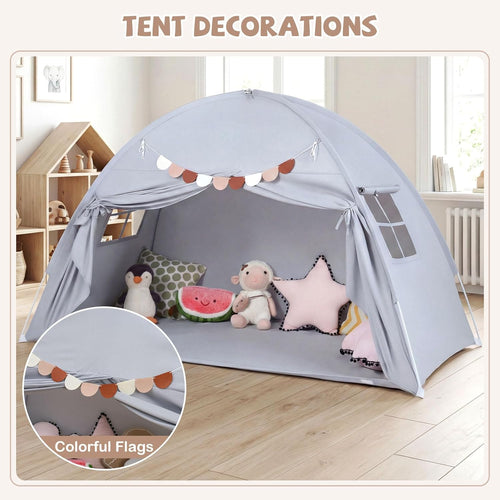 OLAKIDS Bed Tent with Flags Teepee Toys Gift for Boys Girls Aged 3+, 75’’ x 39’’ x 48’’