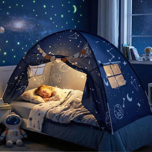 OLAKIDS Bed Tent with Flags Teepee Toys Gift for Boys Girls Aged 3+, 75’’ x 39’’ x 48’’