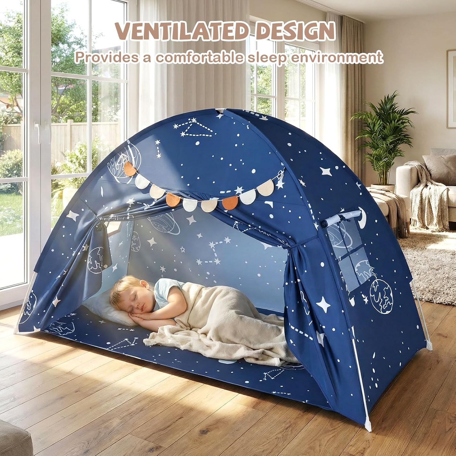 OLAKIDS Bed Tent with Flags Teepee Toys Gift for Boys Girls Aged 3+, 75’’ x 39’’ x 48’’