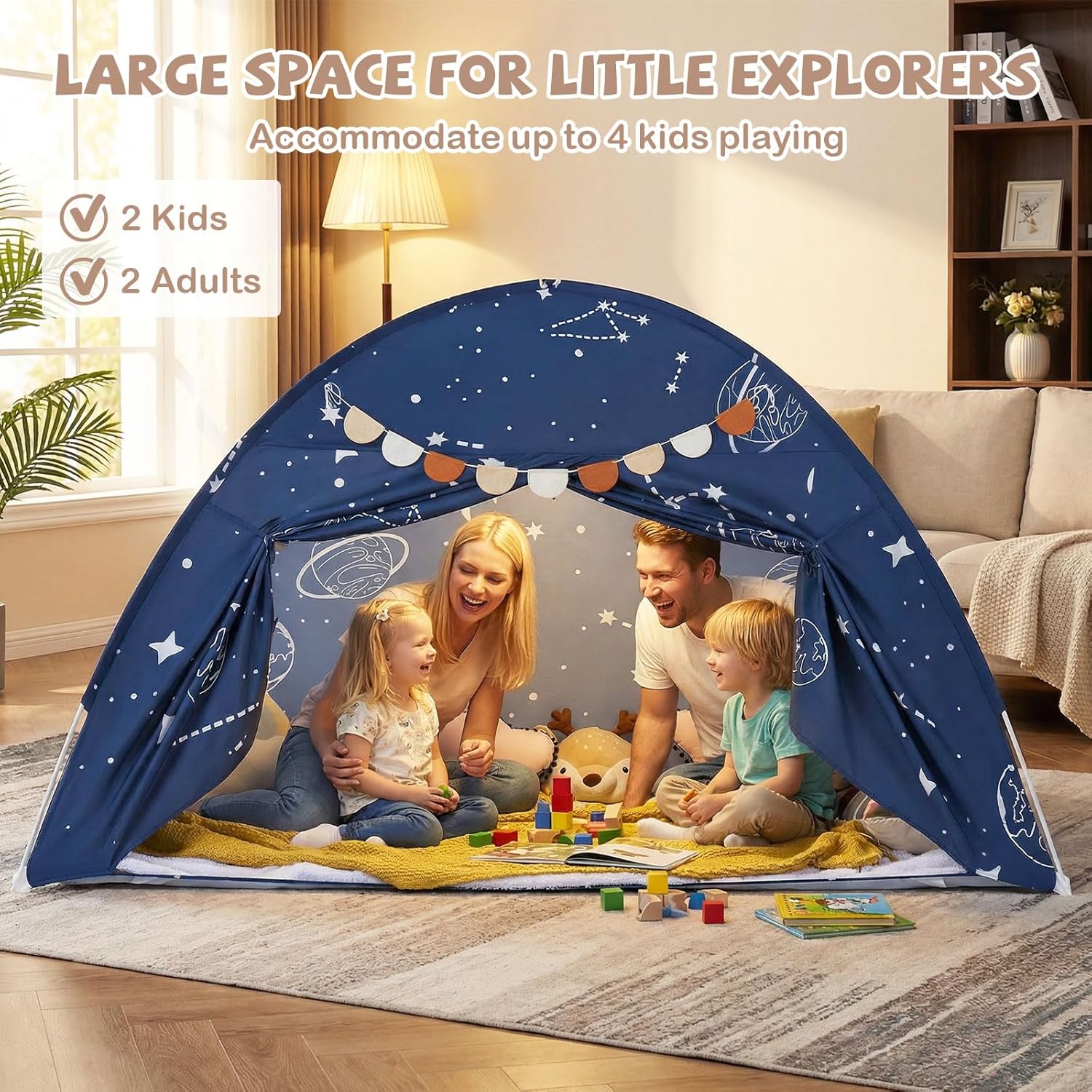 OLAKIDS Bed Tent with Flags Teepee Toys Gift for Boys Girls Aged 3+, 75’’ x 39’’ x 48’’