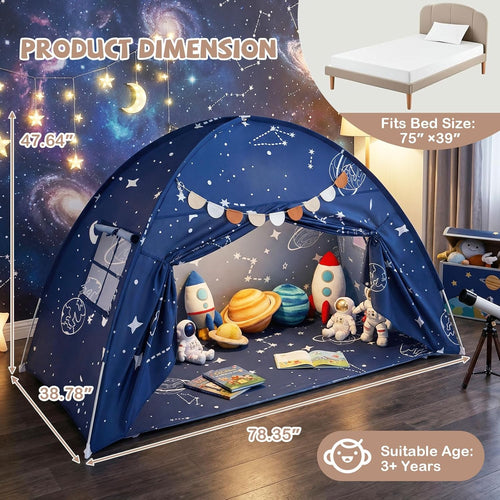 OLAKIDS Bed Tent with Flags Teepee Toys Gift for Boys Girls Aged 3+, 75’’ x 39’’ x 48’’