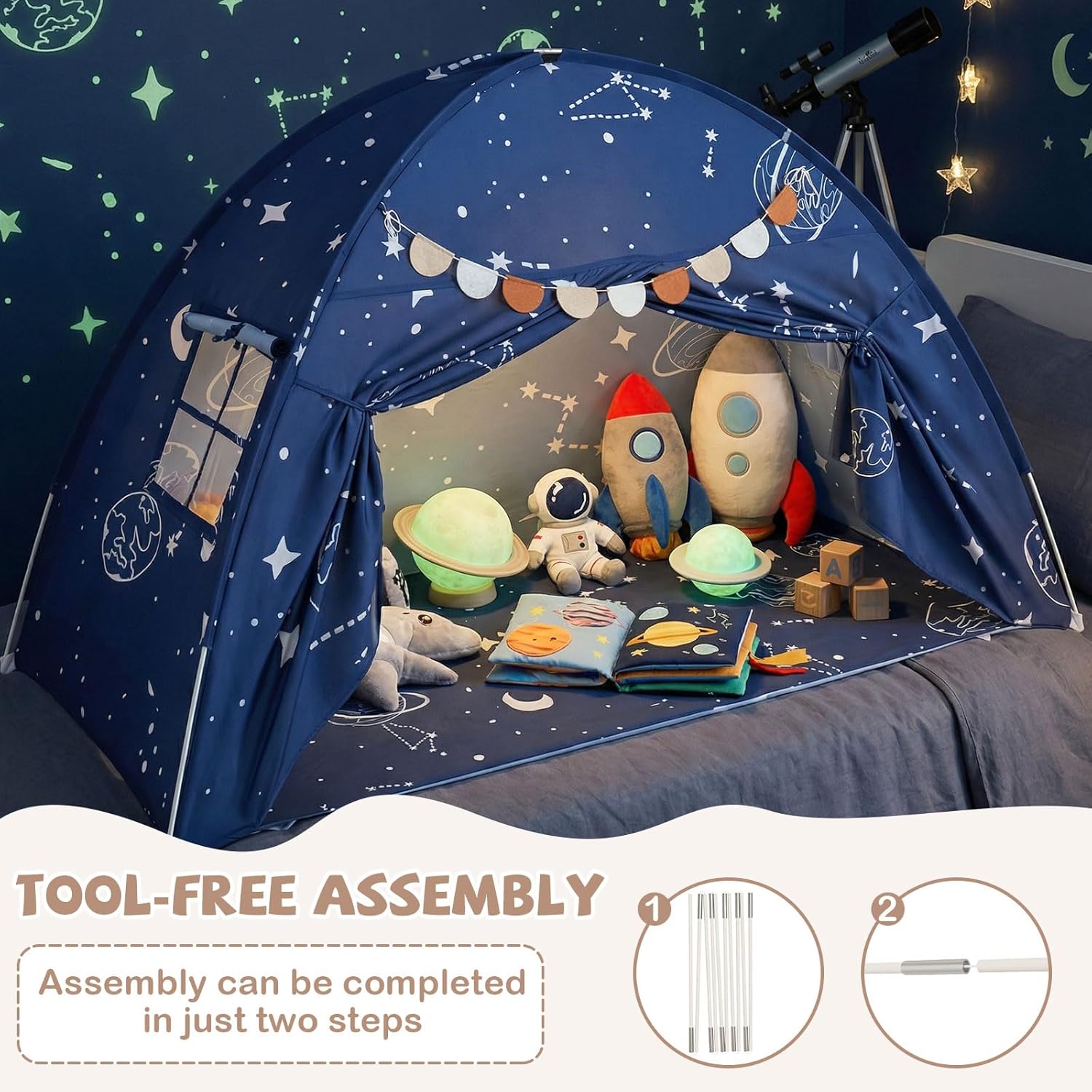 OLAKIDS Bed Tent with Flags Teepee Toys Gift for Boys Girls Aged 3+, 75’’ x 39’’ x 48’’