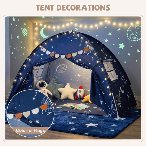 OLAKIDS Bed Tent with Flags Teepee Toys Gift for Boys Girls Aged 3+, 75’’ x 39’’ x 48’’