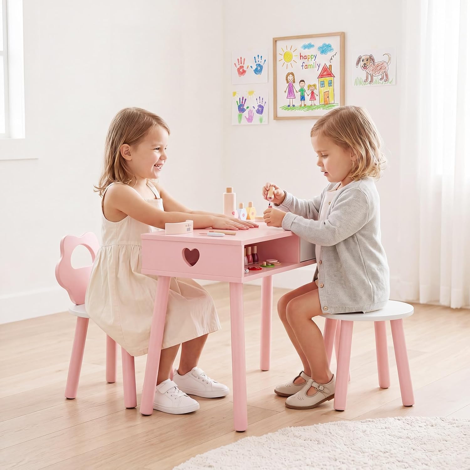 OLAKIDS Wooden Pretend Nail Salon Playset with Table, Stool & 8 Accessories